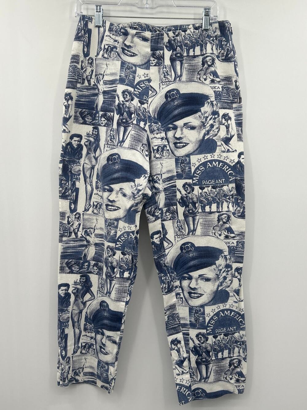Miss America Print Cropped Pants Size 10 Novelty Graphic Pin Up Retro Made USA